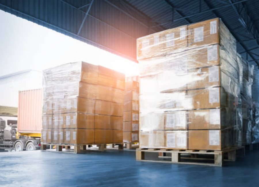 boxes on top of pallets in warehouse